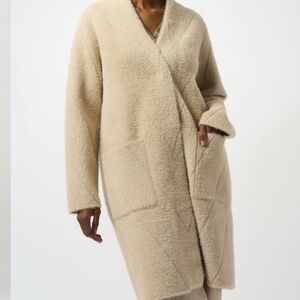 NWT Joseph Ribkoff  Feather Yarn Sweater Knit Coat Almond (Ivory / Cream) Size M